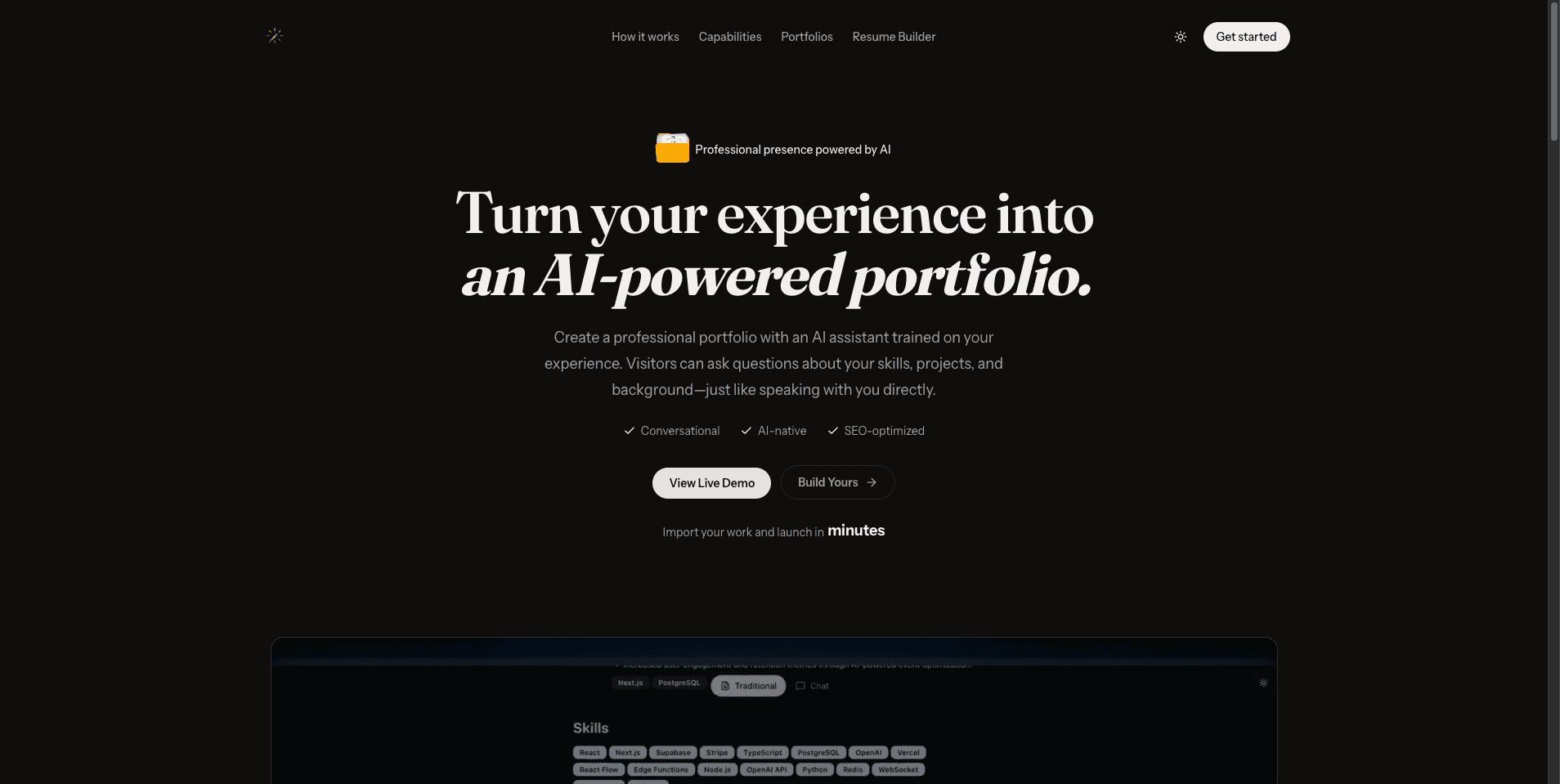Portfolio project card grid and contact section